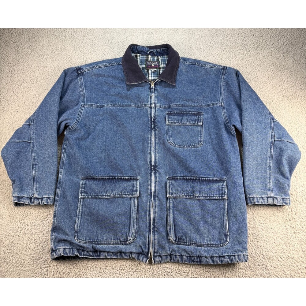 Coleman Outdoor Denim Chore Jacket Men's XL Lined Corduroy Collar Vintage 90s